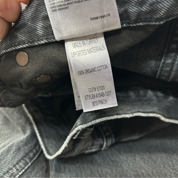 Agolde 90s Pinch Dark Gray Black Tea Relaxed Denim Jeans Button Fly - Picture 12 of 13